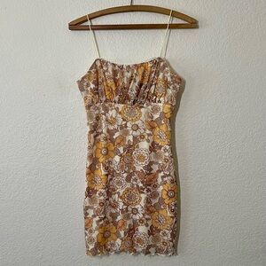 Women's Forever 21 Floral Print Yellow Brown Tank Mini Dress Size Medium